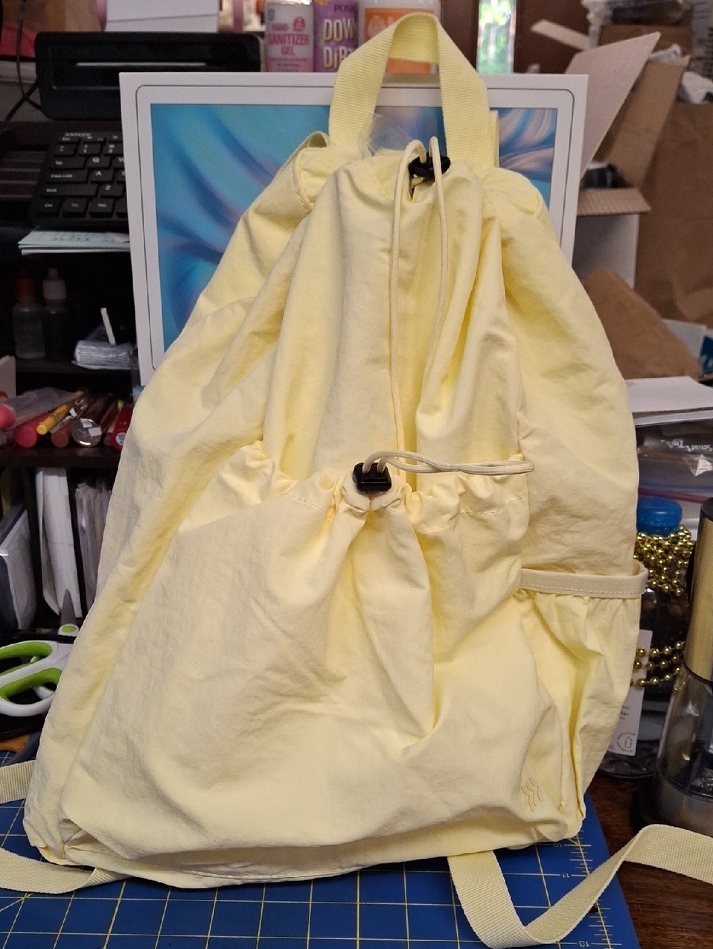 A New Day Soft Yellow Drawstring Backpack 13x16x3 NWOT